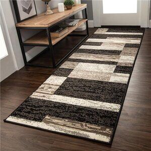 Indoor Runner Rug,Jute Backed,Modern Geometric Patchwork Floor Decor for Bedroom